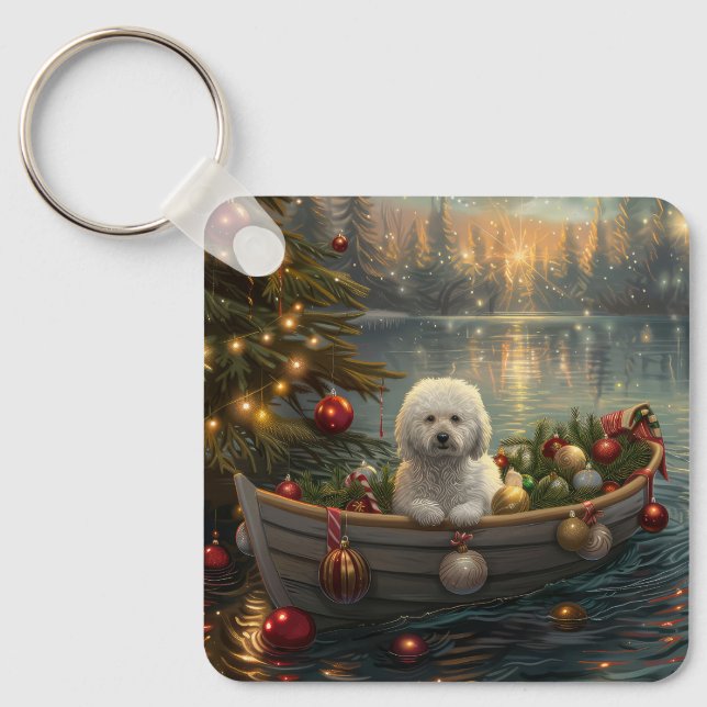 Bichon Frise Christmas Festive Voyage Keychain (Front)