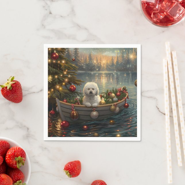 Bichon Frise Christmas Festive Voyage Napkins (Insitu)