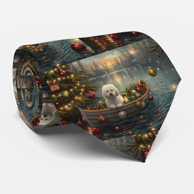 Bichon Frise Christmas Festive Voyage Neck Tie (Rolled)