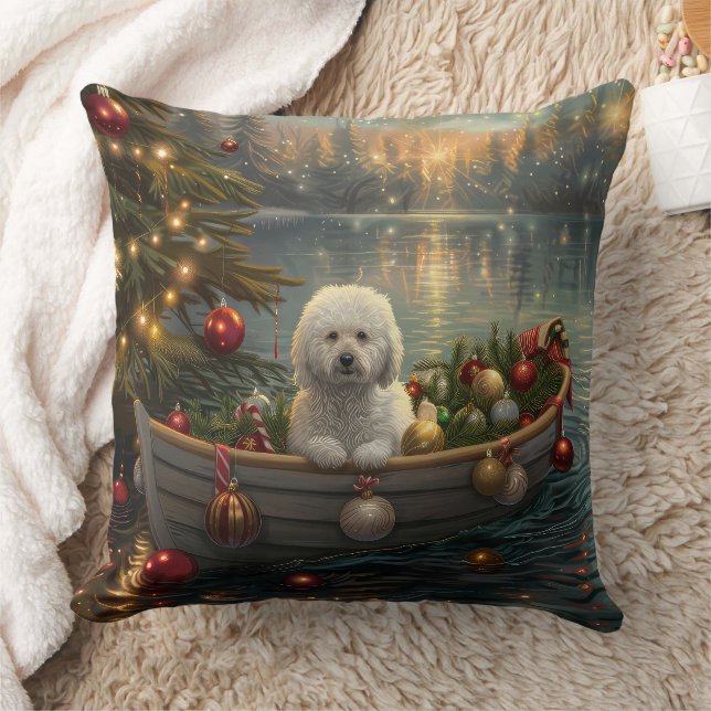 Bichon Frise Christmas Festive Voyage Throw Pillow (Blanket)