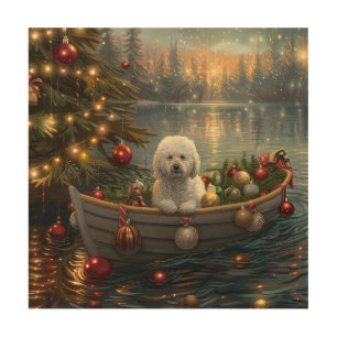 Bichon Frise Christmas Festive Voyage Wood Wall Art