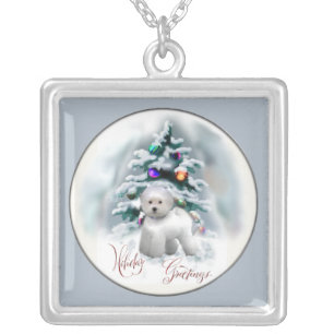 Bichon Frise Christmas Gifts Silver Plated Necklace