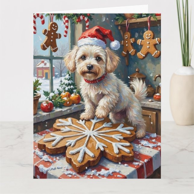 Bichon Frise Christmas Gingerbread Baking Holiday Card (Front)