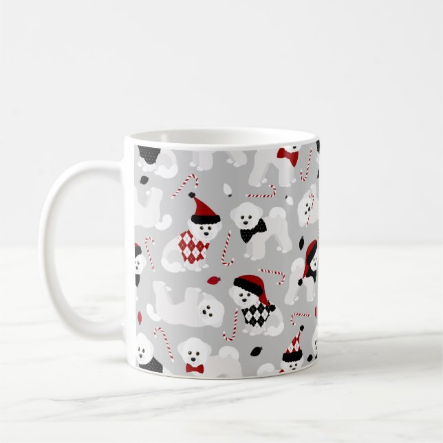 Bichon Frise Christmas Gray Coffee Mug (Left)