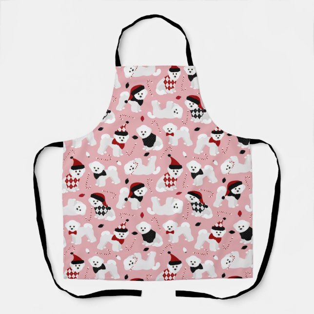 Bichon Frise Christmas Pink Apron (Front)