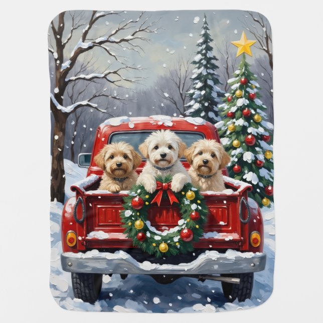 Bichon Frise Christmas Red Truck Holiday Baby Blanket (Front)