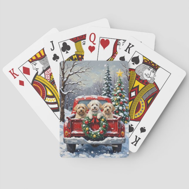 Bichon Frise Christmas Red Truck Holiday Poker Cards (Back)