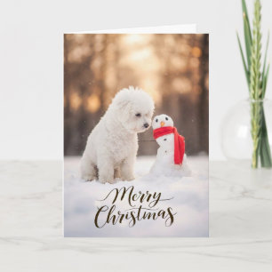 Bichon Frise Christmas Snowman Holiday Card