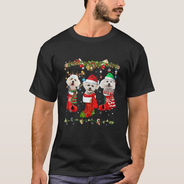 Bichon Frise Christmas Socks Funny Xmas Pajama Dog T-Shirt (Front)
