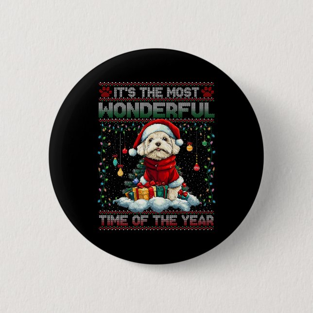 Bichon Frise Christmas Tree Decorations Dog Lover  Button (Front)