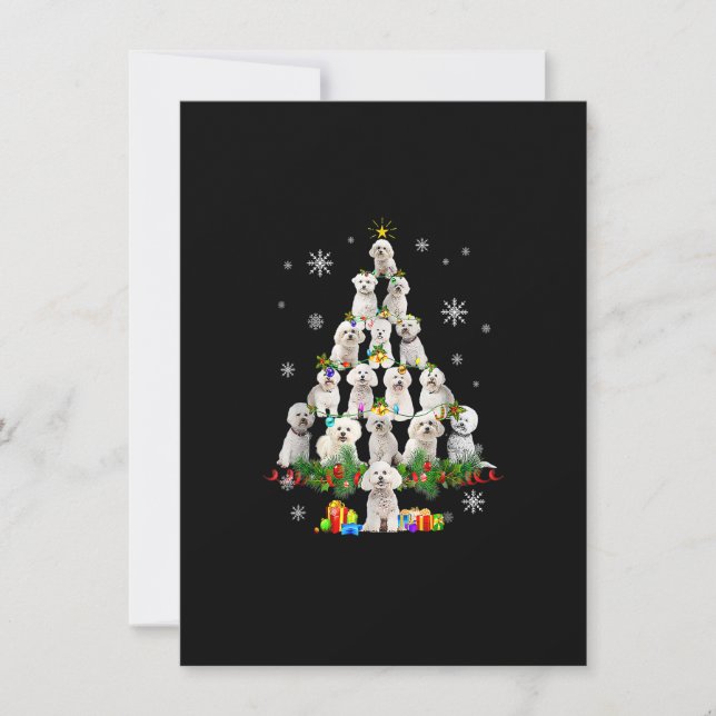 Bichon Frise Christmas Tree Lights Funny Dog Xmas Invitation (Front)
