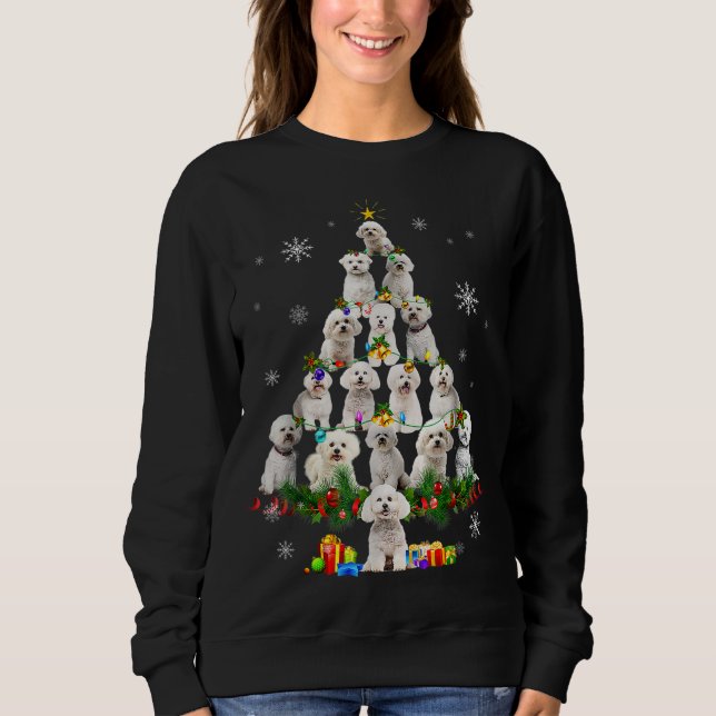 Bichon Frise Christmas Tree Lights Funny Dog Xmas Sweatshirt (Front)