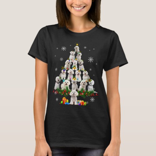 Bichon Frise Christmas Tree Lights Funny Dog Xmas T_Shirt