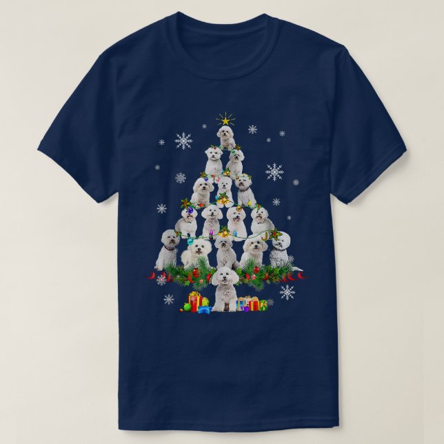Bichon Frise Christmas Tree Lights Funny Dog Xmas  T-Shirt (Design Front)