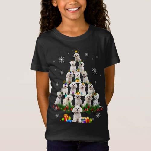 Bichon Frise Christmas Tree Lights Funny Dog Xmas T_Shirt