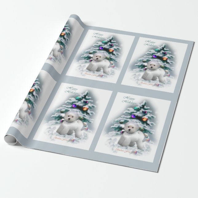 Bichon Frise Christmas Wrapping Paper (Unrolled)