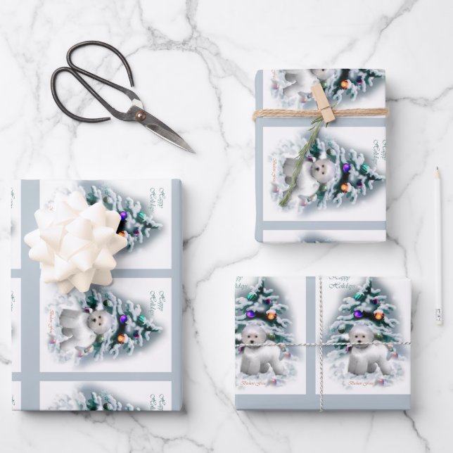 Bichon Frise Christmas Wrapping Paper Sheets (Front)