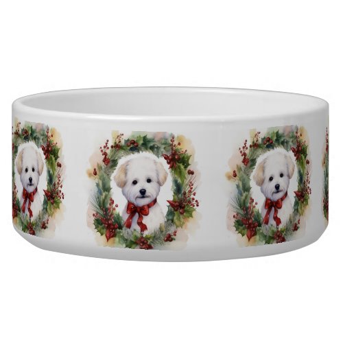 Bichon Frise Christmas Wreath Festive Pup Bowl