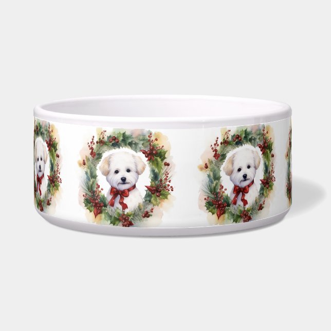 Bichon Frise Christmas Wreath Festive Pup Bowl (Front)