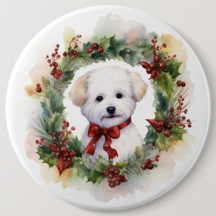 Bichon Frise Christmas Wreath Festive Pup Button