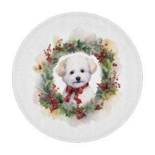 Bichon Frise Christmas Wreath Festive Pup Cutting Board