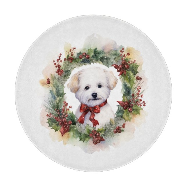Bichon Frise Christmas Wreath Festive Pup Cutting Board (Front)