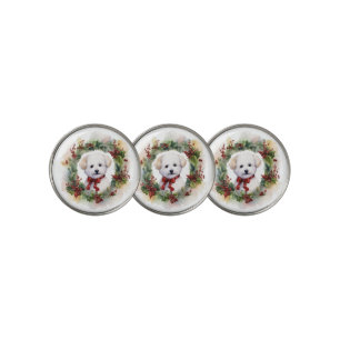 Bichon Frise Christmas Wreath Festive Pup Golf Ball Marker