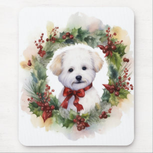Bichon Frise Christmas Wreath Festive Pup Mouse Pad