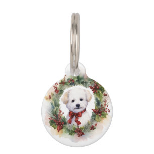 Bichon Frise Christmas Wreath Festive Pup Pet ID Tag
