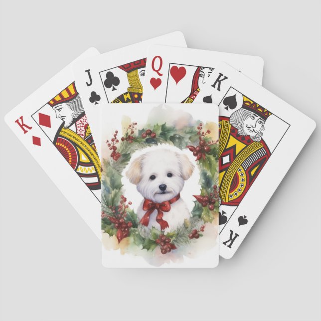 Bichon Frise Christmas Wreath Festive Pup Poker Cards (Back)