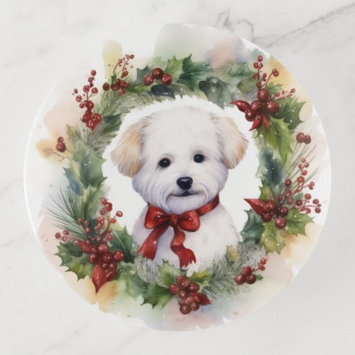 Bichon Frise Christmas Wreath Festive Pup Trinket Tray