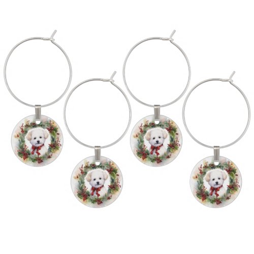 Bichon Frise Christmas Wreath Festive Pup Wine Charm