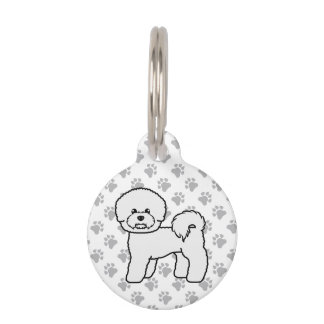 Bichon Frise Cute Cartoon Dog &amp; Custom Pet's Info Pet ID Tag