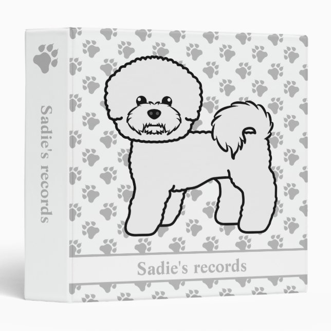 Bichon Frise Cute Cartoon Dog & Custom Text 3 Ring Binder (Front/Spine)