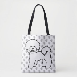 Bichon Frise Cute Cartoon Dog Drawing &amp; Paws Tote Bag