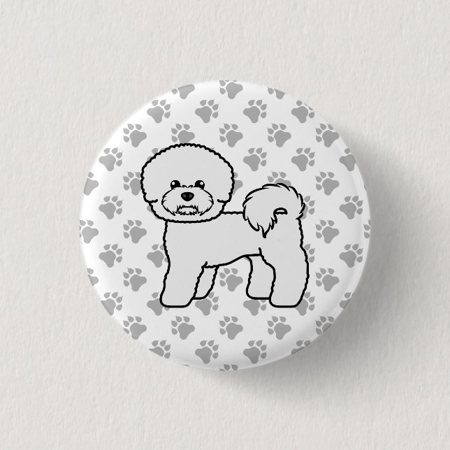 Bichon Frise Cute Cartoon Dog Illustration Button (Front)