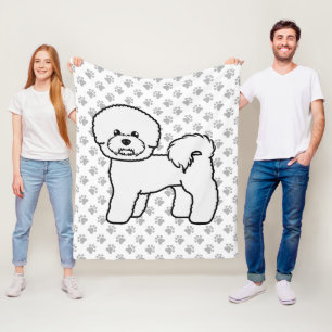 Bichon Frise Cute Cartoon Dog Illustration Fleece Blanket