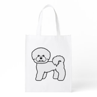 Bichon Frise Cute Cartoon Dog Illustration Grocery Bag