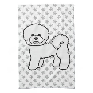 Bichon Frise Cute Cartoon Dog Illustration Kitchen Towel