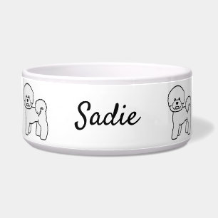 Bichon Frise Cute Cartoon Dog Illustration & Name Bowl