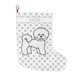 Bichon Frise Cute Cartoon Dog Illustration &amp; Name Large Christmas Stocking