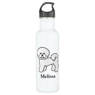 Bichon Frise Cute Cartoon Dog Illustration &amp; Name Stainless Steel Water Bottle