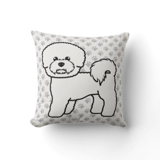 Bichon Frise Cute Cartoon Dog Illustration & Paws Throw Pillow
