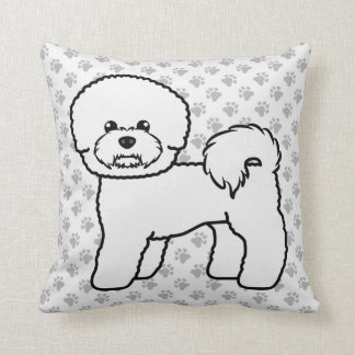 Bichon Frise Cute Cartoon Dog Illustration &amp; Paws Throw Pillow