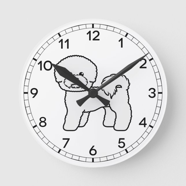 Bichon Frise Cute Cartoon Dog Illustration Round Clock (Front)