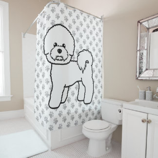 Bichon Frise Cute Cartoon Dog Illustration Shower Curtain
