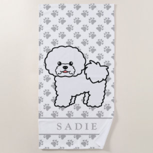Bichon Frise Cute Cartoon Dog & Name Beach Towel