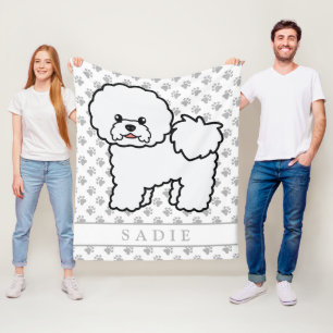 Bichon Frise Cute Cartoon Dog & Name Fleece Blanket