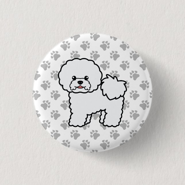 Bichon Frise Cute Cartoon Dog & Paws Button (Front)