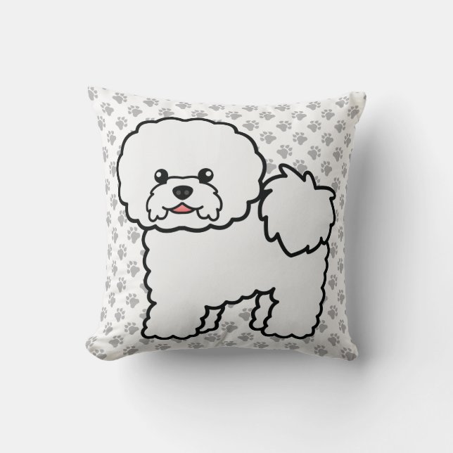 Bichon Frise Cute Cartoon Dog & Paws Throw Pillow (Front)